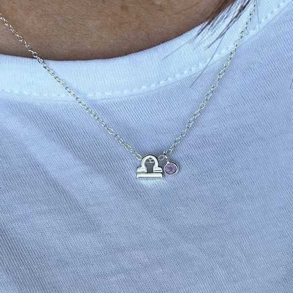 Sterling Silver Pink Quartz Libra Necklace - Picture 4 of 13